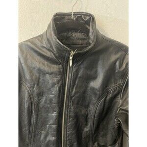 Wilsons Maxima Leather Jacket Womens Large Black Full Zip Short Pockets